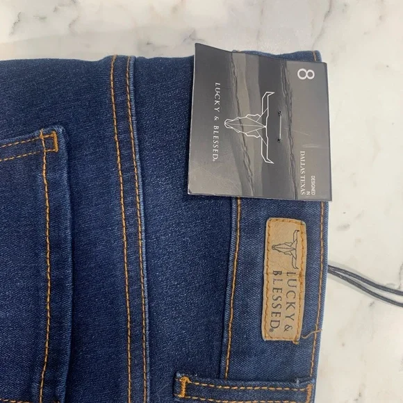 Lucky & Blessed Blue Denim super wide flare Jeans size 8L - Picture 1 of 2